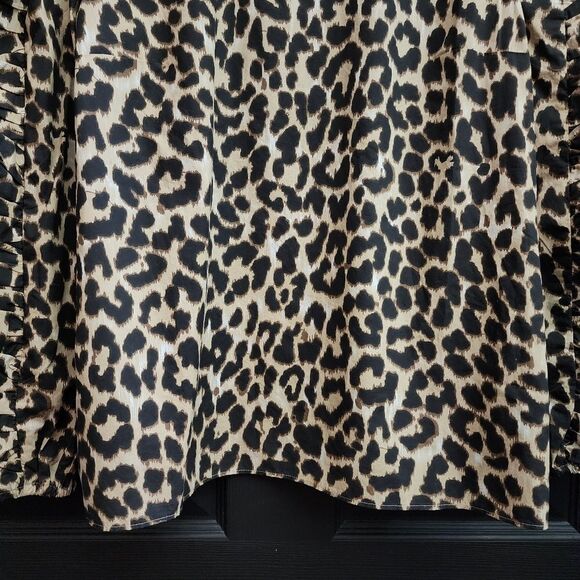 J. Crew Sz. M Leopard Print Ruffle-Sleeve Top Blouse - Picture 11 of 16